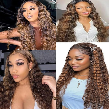 Chocolate Brown Bundles Human Hair P430 Highlight Deep Wave Bundles 10 12 14 Inch Brazilian Virgin Ombre Brown Bundle Hair Weave Soft and Silky