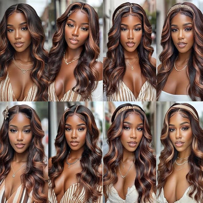 P1B30 Human Hair Bundles Body Wave Bundles Human Hair Two Tone Black and Brown With Highlights Brazilian Weave Soft and Silky for Women 26 28 30 Inch