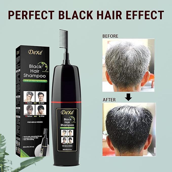 Instant Black Hair Shampoo, gentle botanical formula - ammonia free - unisex hair color shampoo - quick and easy - lasts 30 days 3-in-1 black hair color (200ml Bottle)