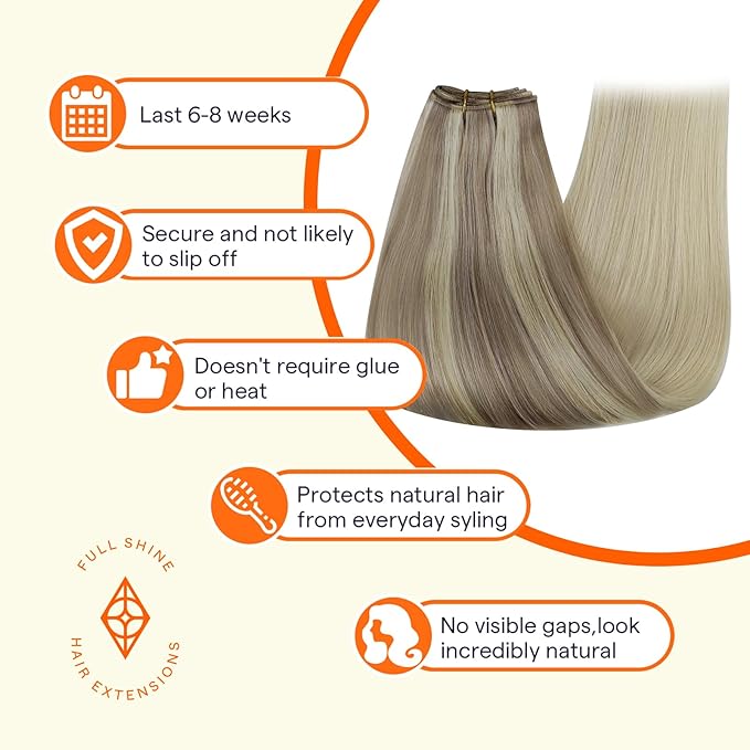 Full Shine Weft Hair Extensions Human Hair Straight Human Hair Bundles For Women Sew In Hair Extensions Color Ash Blonde To Butter Blonde Mix Platinum Blonde 12 Inch 80G