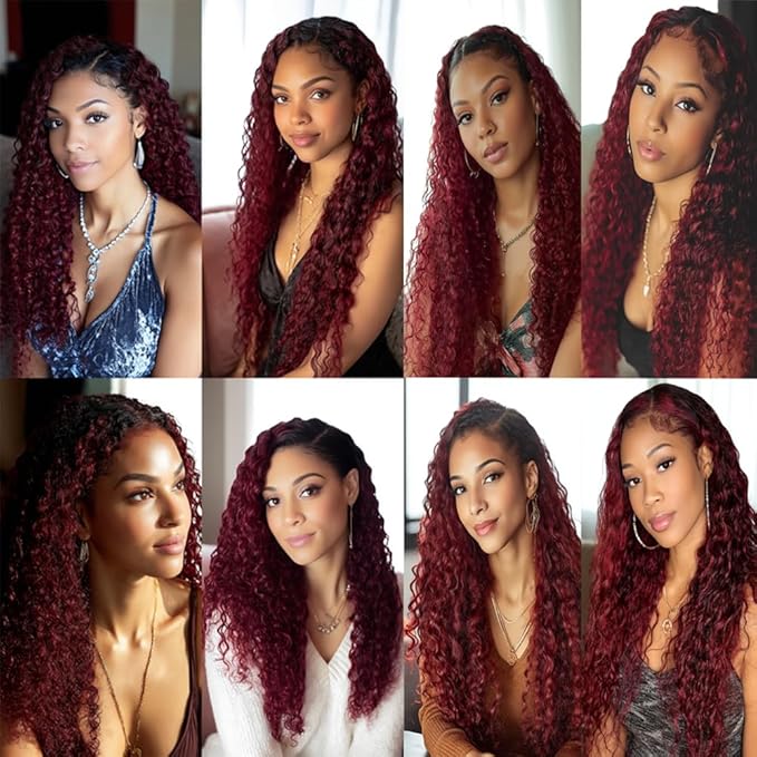1B99j Ombre Burgundy Curly Bundles Black and Burgundy Curly Bundles two tone Brazilian Hair Weave Soft and Silky for Women 18 20 22 Inch