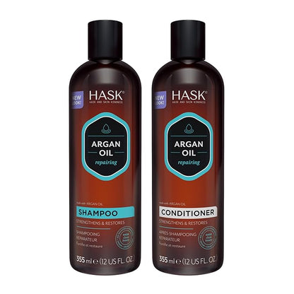 HASK Argan Oil Repairing Shampoo + Conditioner Set | Color Safe, Sulfate-Free, Paraben-Free, Gluten-Free, Cruelty-Free, For All Hair Types