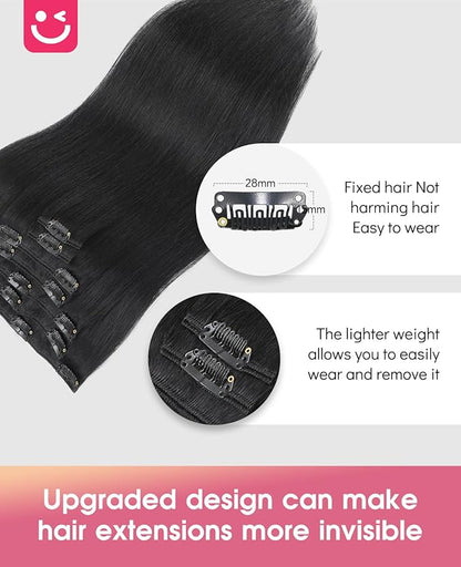 Youngsmile Clip in Hair Extensions, Jet Black Human Hair Clip in Extensions Silky Straight Weft Remy Human Hair, Thick End, 120 Gram 7Pcs 20 Inch(CLIP#1-20Inch)