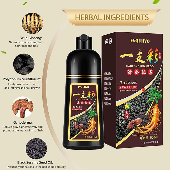 Hair Dye Shampoo 3 in 1, Dark Coffee Hair Color Shampoo for Men Women, Natural Brown Color Dye, Easy to Use, Instant Effect for All Hair Types 16.9 Fl Oz (Dark coffee)