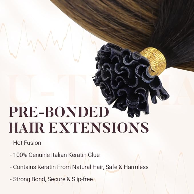 MAXITA U Tip Hair Extensions Human Hair, Balayage Dark Brown Mixed Chestnut Brown Virgin Human Hair Extensions Real Human Hair, 50g/50 Strands/Pack, 16 In