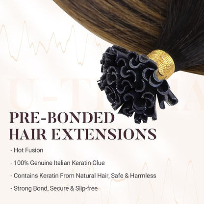 MAXITA U Tip Hair Extensions Human Hair, Balayage Dark Brown Mixed Chestnut Brown Virgin Human Hair Extensions Real Human Hair, 50g/50 Strands/Pack, 16 In