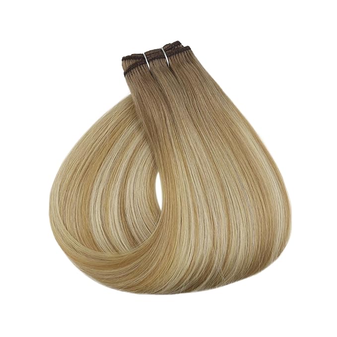Full Shine Sew In Hair Extensions Real Human Hair Ombre Human Hair Sew In Extensions Extensions Color Chestnut Brown To Honey Blonde Mix Platinum Blonde Human Hair Bundles 105G 16 Inch