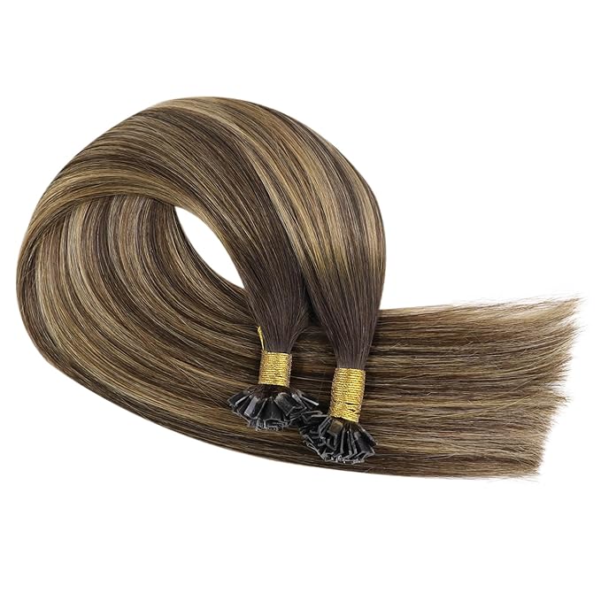 YoungSee Ktip Human Hair Extensions Balayage Brown with Caramel Blonde K Tip Hair Extensions Remy Hair Balayage K Tip Hair Extensions Ombrebrown 18In K Tips Hair Extensions Real Human Hair 50S/50G