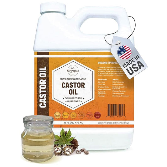ORGANIC CASTOR OIL ( 16 oz ) Premium Cold Pressed Unrefined | 100% Natural Promotes Healthy Skin & Hair | Thickens Eyebrows Lengthens Eyelashes | Strengthens Nails Cuticles | Massage Oil | 16 FL OZ