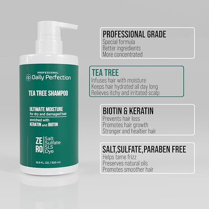 (dp) Tea Tree Shampoo – Hydrate & Soothe Dry Scalp and Hair – Clean + Salon-Grade Formula with Biotin & Keratin