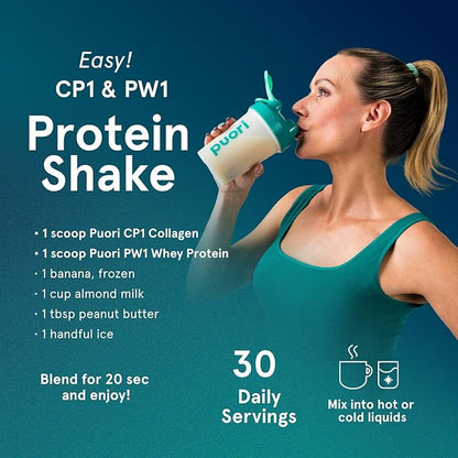 Puori - CP1 Pure Collagen Peptides Powder - Hair, Skin, Nails - Hydrolyzed Protein, Unflavored, 30 Servings