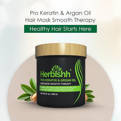 Herbishh Argan Hair Mask-Deep Conditioning & Hydration For Healthier Looking Hair- for very Dry, Weak, Stressed Out Hair, No Sulphates, No Parabens (800ML)