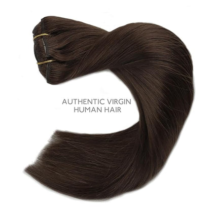 WENNALIFE Clip in Hair Extensions Real Human Hair, 24 Inch 120g 7pcs Chocolate Brown Hair Extensions Clip in Human Hair Remy Clip in Hair Extensions Real Human Hair Double Weft