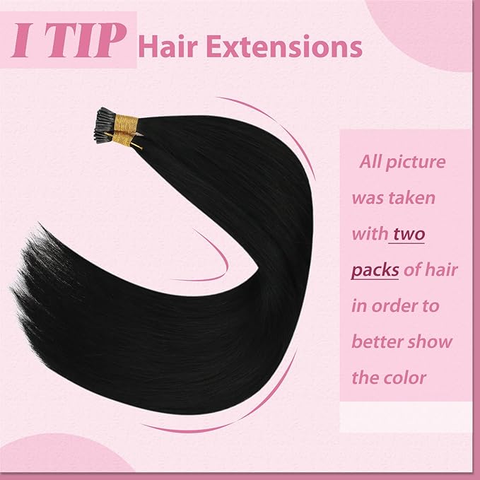 YoungSee 26 Inch I Tip Hair Extensions Human Hair Black Itip Extensions Black I Tip Extensions Human Hair Jet Black Keratin Tip Hair Extensions Human Hair 50s 50g Extensions for Women Real Hair