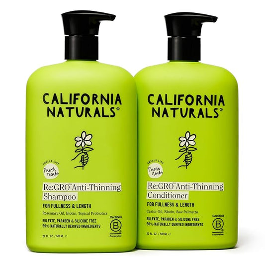 California Naturals Re:GRO Shampoo and Conditioner Set, Anti-Thinning & Hair Growth Support, All Hair Types, Vegan, Natural, Cruelty Free, Silicone, Paraben & Sulfate Free for Women & Men, 20 oz