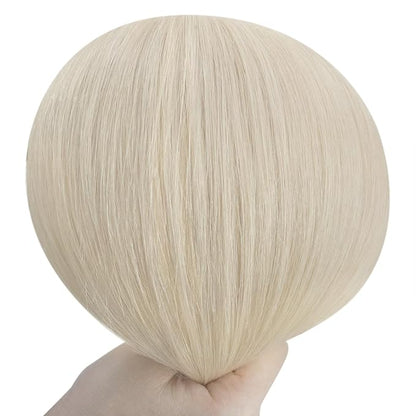 YoungSee Clip on Hair Extensions Blonde Clip in Hair Extensions Human Hair Platinum Blonde Double Weft Lace Real Human Hair Extensions 22In 120G 7Pcs