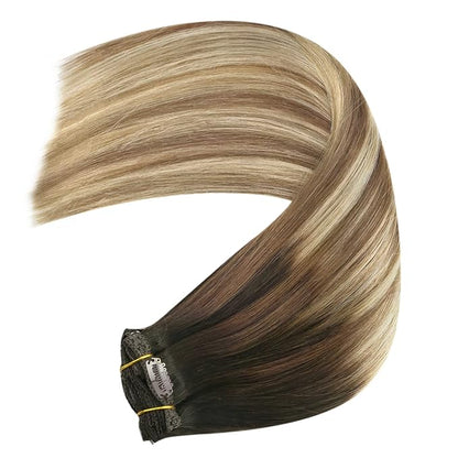 YoungSee Clip in Hair Extensions 20 inch Blonde Hair Extensions Clip in Darkest Brown to Medium Brown Mix Blonde Ombre Clip in Hair Extensions Human Hair 100 7pcs