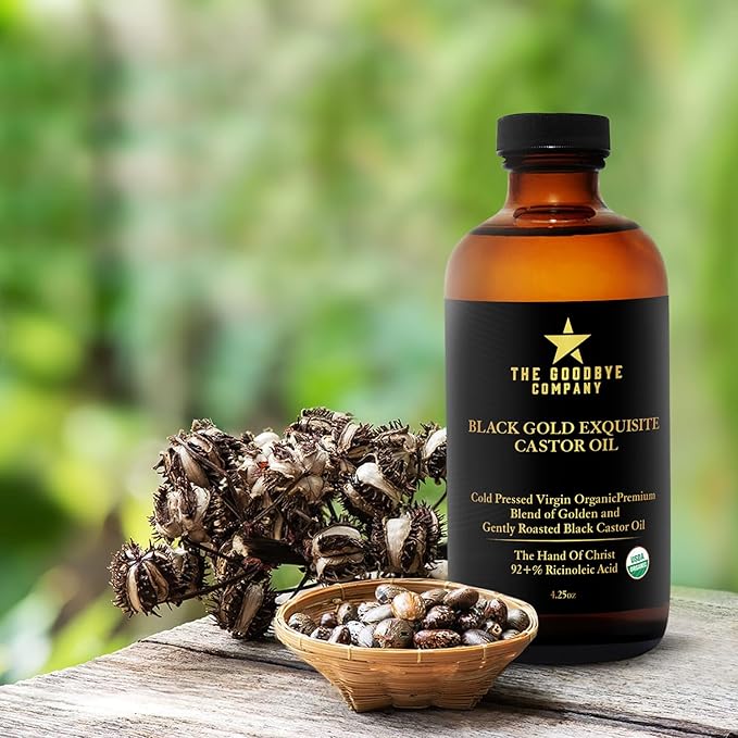 The Goodbye Company Black & Gold Castor Oil Blend – USDA Organic, Cold-Pressed & Unrefined – Pure Hexane-Free Oil for Hair, Skin, Body, Eyelashes & Eyebrows