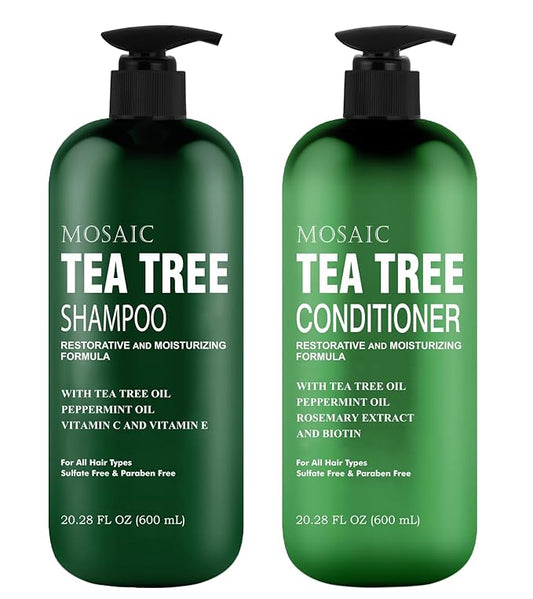 Tea Tree Shampoo and Conditioner Set for Hair Growth, Thinning Hair Loss Treatments Women & Men, Thickening Products, Paraben & Sulfate Free 20.2 FL Oz Each.