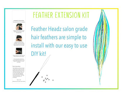 21 Neon Green & Turquoise Color Hair Extensions – 9”–14” Long – DIY Rooster Kit with 20 Micro-Link Beads – 100% Real Feathers – Eye-Catching Boho Style