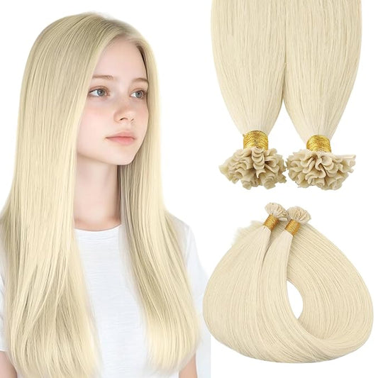 MAXITA U Tip Hair Extensions Human Hair, Platinum Blonde Hair Extensions Real Human Hair, 50g/50 Strands/Pack, 24 In Virgin Human Hair