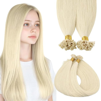 MAXITA U Tip Hair Extensions Human Hair, Platinum Blonde Hair Extensions Real Human Hair, 50g/50 Strands/Pack, 18 In Virgin Human Hair