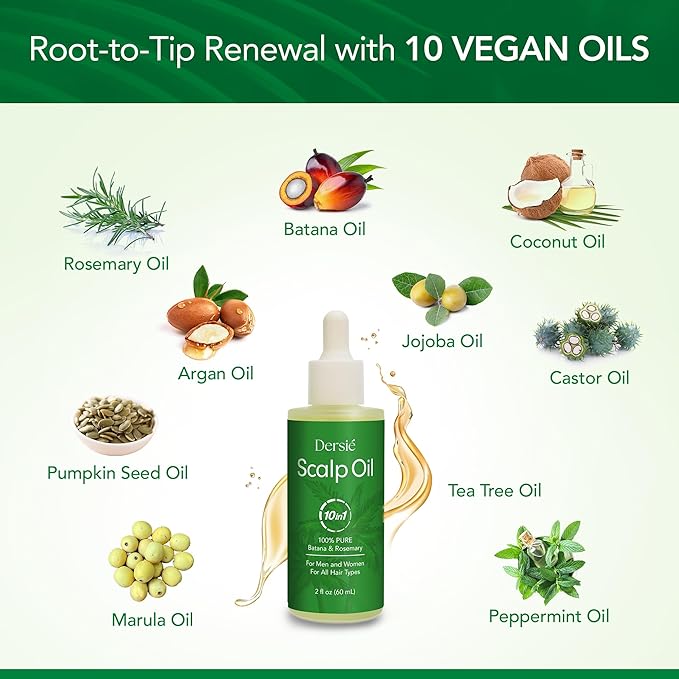 Scalp Oil for Hair Loss & Thinning Hair: Stimulates Follicles and Nourishes Scalp with Batana, Rosemary & Tea Tree – Ideal for Coily, Curly, Dry & Damaged Hair – Soothes Dry, Itchy, Flaky Scalp (60mL)