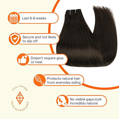 Full Shine Weft Human Hair Brown Sew in Real Hair Extensions #2 Dark Brown Weft Extensions Real Bundles for Women 105g 20 Inch