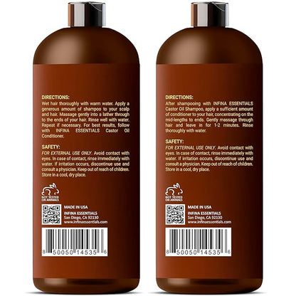 Castor Oil Shampoo and Conditioner Set for Hair Growth with Rosemary & Peppermint Oil - Cleanse Hair, Strengthen & Shine with Castor Shampoo and Conditioner - Anti-Hair Loss for Men & Women - 16 fl oz