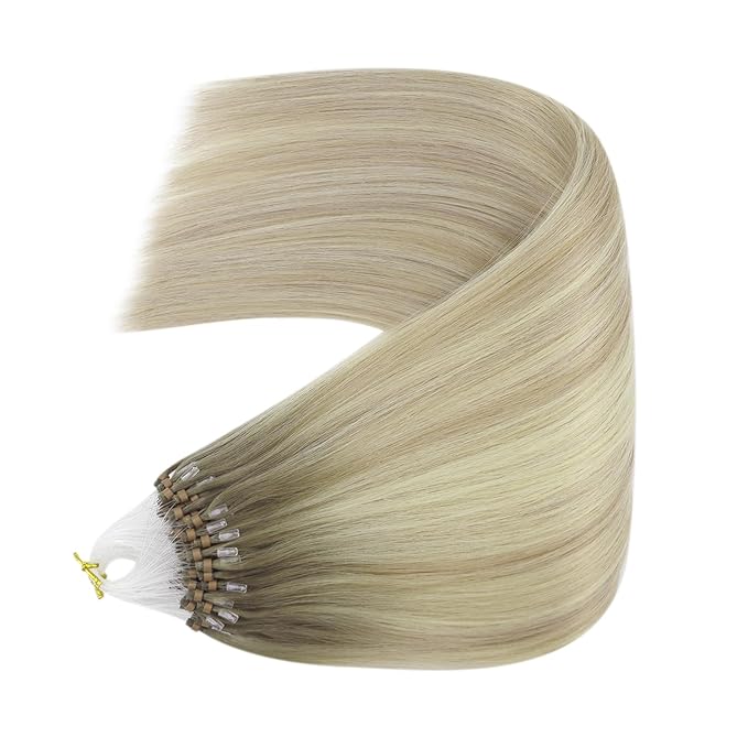 YoungSee Microbead Hair Extensions Ombre Blonde Microlink Hair Extensions Ash Blonde Ombre Platinum Blonde Bead Hair Extensions Balayage Micro Loop Hair Extensions Cold Fusion Human Hair 18In 50s/50g