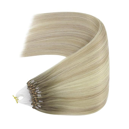 YoungSee Microbead Hair Extensions Ombre Blonde Microlink Hair Extensions Ash Blonde Ombre Platinum Blonde Bead Hair Extensions Balayage Micro Loop Hair Extensions Cold Fusion Human Hair 18In 50s/50g