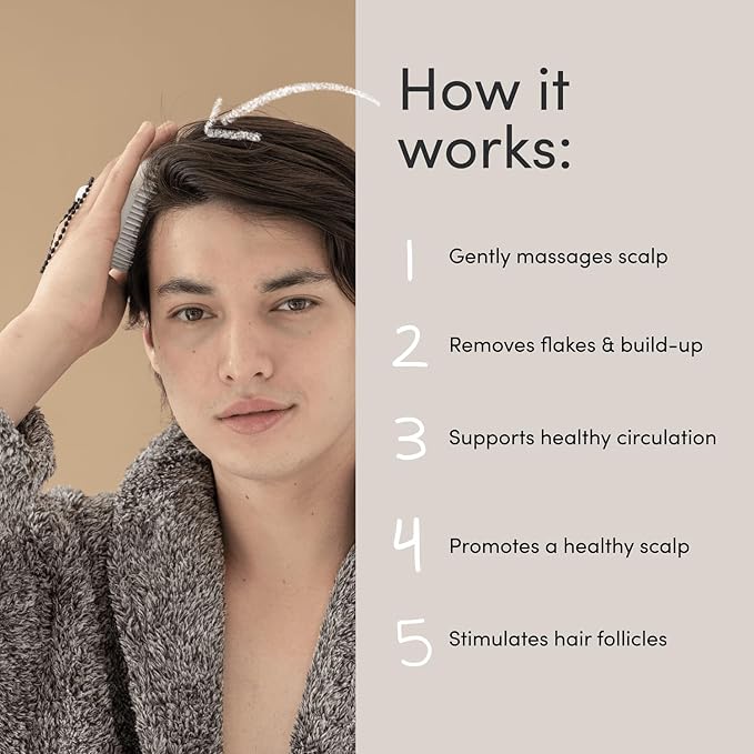 Jupiter Scalp Exfoliator - Scalp Massager Tool for Wet & Dry Hair - Ergonomic Detangler Brush - Dandruff Comb & Scrub to Remove Dandruff & Buildup and Support Circulation - Black/White