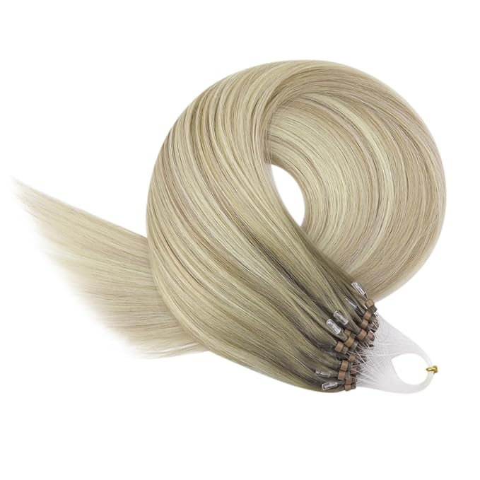 YoungSee Micro Loop Hair Extensions Real Human Hair Blonde Bead Hair Extensions Human Hair Ash Blonde Ombre Platinum Blonde Microbead Human Hair Extensions Balayage Add Hair Length 22In 50s/50g