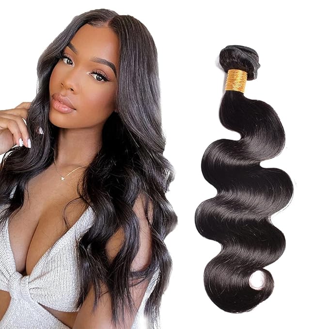 #1B Human Hair Bundles Body Wave Bundles 16 Inch Unprocessed Brazilian Virgin Hair Weave 1 Bundle 50 Grams Per Bundle Natural Color Bundle Human Hair Extensions