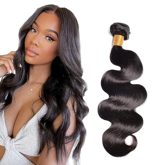 #1B Human Hair Bundles Body Wave Bundles 16 Inch Unprocessed Brazilian Virgin Hair Weave 1 Bundle 50 Grams Per Bundle Natural Color Bundle Human Hair Extensions