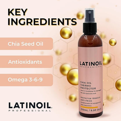 Chia Oil Heat Protectant Spray For Hair - Hair Thermal Protection Shield From Heat - Leave In Conditioner - Anti Frizz Moisturizer (8 Oz)