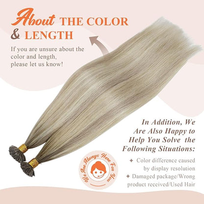 Sunny Hair U Tip Hair Extensions Human Hair Fit Any Scene Keratin Hair Extensions Human Hair Ombre Ash Blonde Balayage Platinum Blonde Ktip Human Hair Extensions 16inch 50g