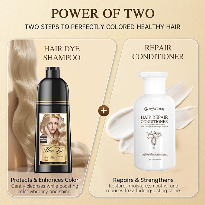 Natural Hair Dye Shampoo 3 IN 1, Hair Color for Gray Hair Coverage, Hair Coloring Shampoo for Women, Color Shampoo Beard Dye for Men, Vegan Ammonia Free Hair Shampoo (NATURAL BLONDE)