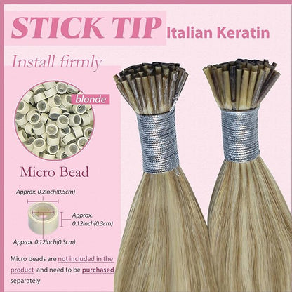 YoungSee I Tip Hair Extensions Highlight 16In I Tip Extensions Light Brown Highlights Blonde Itip Human Hair Extensions for Women 50g 80s Invisible Tip Hair Extensions Straight Hair Extensions