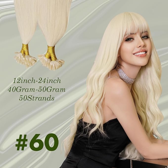 RUNATURE U Tip Hair Extensions Human Hair Platinum Blonde U Tip Hair Extensions 14 Inch Invisible U Tip Keratin Hair Extensions Human Hair Blonde U Tip Extensions Human Hair Silky Straight 50g 50s
