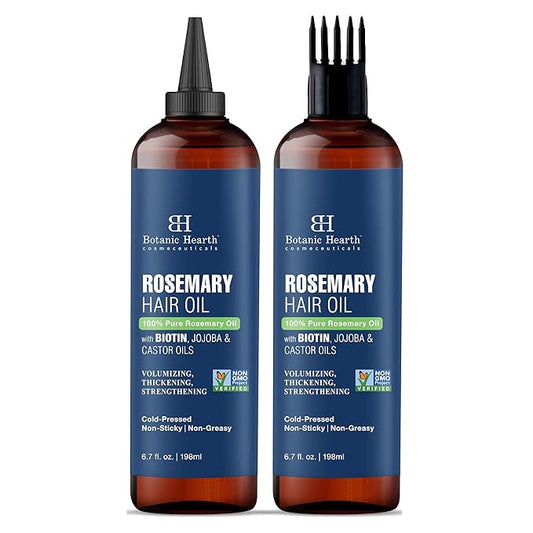Botanic Hearth 100% Pure Rosemary Oil For Hair Growth & Scalp (6.7 Fl Oz, Pack Of 2) | Infused With Biotin, Jojoba Oil & Castor Oil | Hair Strengthening Treatment | Nourishing & Volumizing