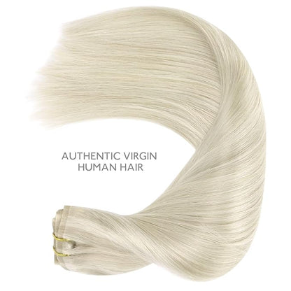 WENNALIFE Seamless Clip In Hair Extensions, 20 Inch 7pcs 150g Ash Blonde Highlighted Platinum Blonde Human Hair Extensions, Invisible PU Weft
