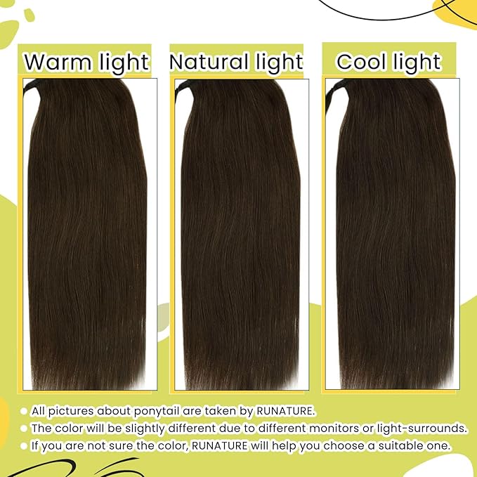 RUNATURE Hair Ponytail Extension Short Ponytail Human Hair Extensions Ponytail #4 Brown Thick Wrap Ponytail Hair Extensions with Clips Straight Real Hair Ponytail Extensions Silky 14 Inch 70g