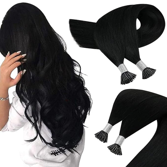 Sunny Hair I Tip Hair Extensions Jet Black 26inch Itip Human Hair Extensions Black I Tips Hair Extensions Human Hair Natural Hair Extensions I Tips Long Straight Hair Add length Itips 50g