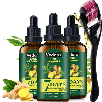 Vedora Ginger Oil for Hair Growth - Biotin Hair Growth Serum, 100% Pure Natural Ginger Essential Oil - Promotes Stronger, Thicker, Longer Hair in Women & Men - 3.0 Fl Oz / 90ML (3pc+Roller)