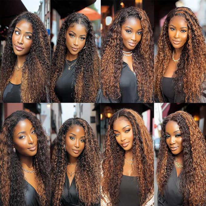 Ombre P1B/30 Curly Bundles Highlight Kinky Curly Bundles Black and Light Brown Human Hair Bundles two tone Brazilian Human Hair Wet and Wavy Soft Silky for Black Women 26 28 30 Inch