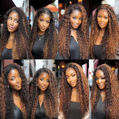 Ombre P1B/30 Curly Bundles Highlight Kinky Curly Bundles Black and Light Brown Human Hair Bundles two tone Brazilian Human Hair Wet and Wavy Soft Silky for Black Women 26 28 30 Inch