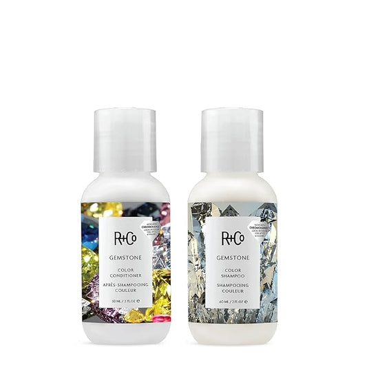 R+Co | Travel Sized | Gemstone Color Protection Shampoo and Conditioner Set for Preserving Color Treated Hair | Anti Frizz + Repairs + Nourishes | Vegan + Sulfate-Free | Set of 2
