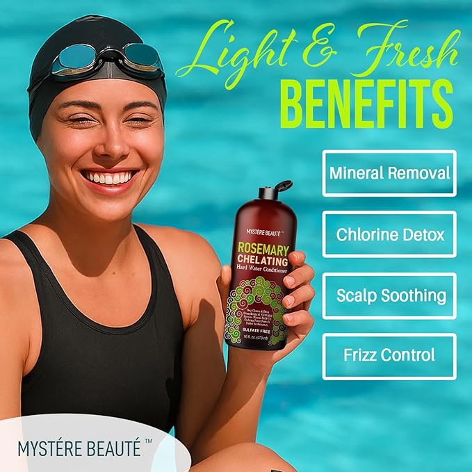 MYSTÈRE BEAUTÉ Rosemary Chelating Shampoo and Conditioner Set – Sulfate Free Hard Water Hair Care with Biotin, Keratin & Tea Tree – Clarifying & Strengthening Duo for Hair Growth – 16 oz Each