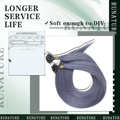 RUNATURE 20 Inch U Tip Human Hair Extensions - Light Blue, Silky Straight, Keratin, Pre Bonded Hot Fusion, 25g, 25s